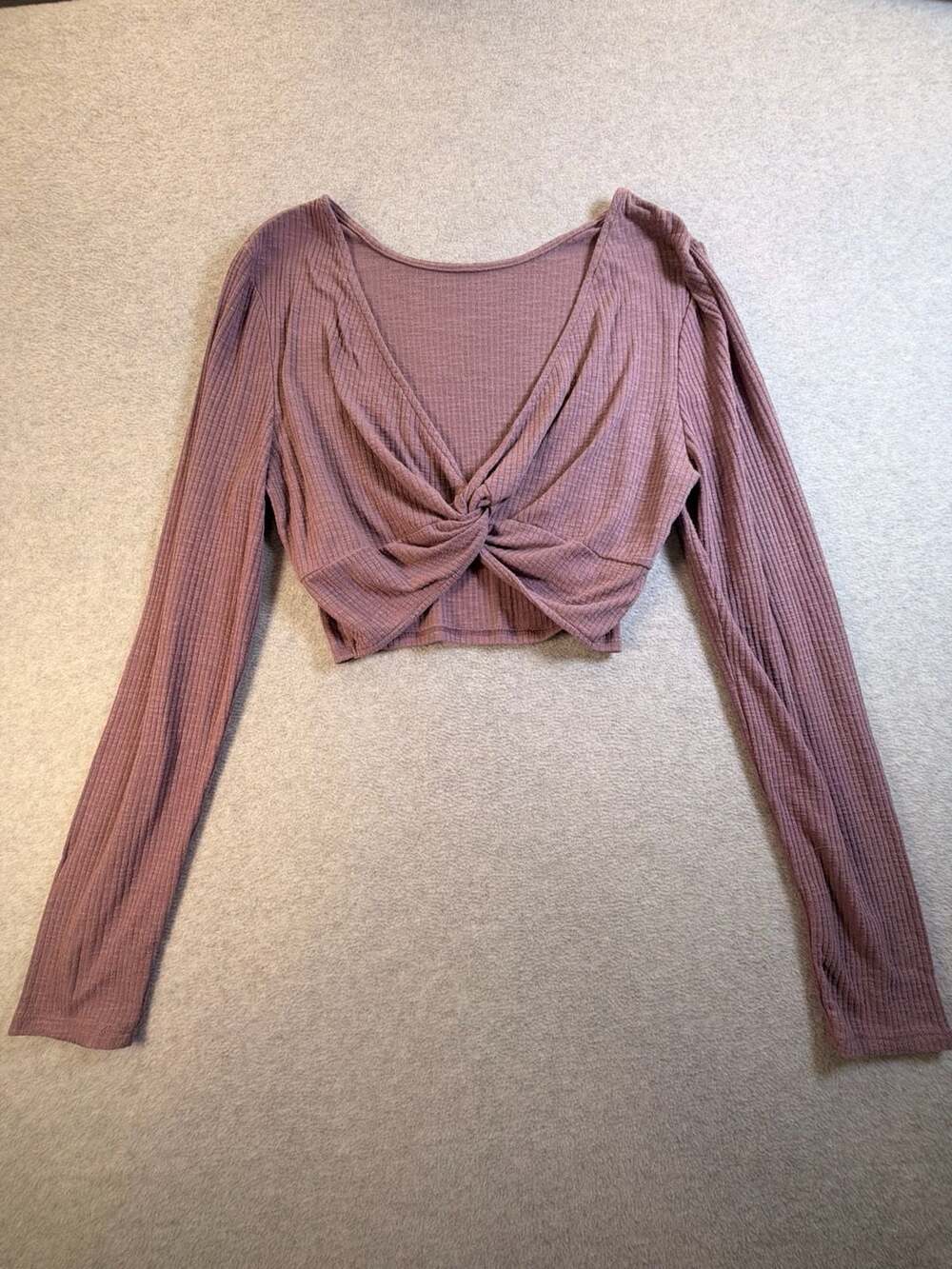 Aeropostale Twist Front Crop Top Size M Mauve Long Sleeve Waffle Knit